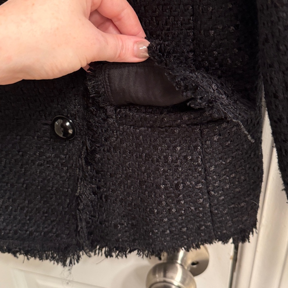 Ann Taylor Black Boucle Tweed Blazer Jacket Cropped Three Quarter Sleeve - Picture 9 of 9